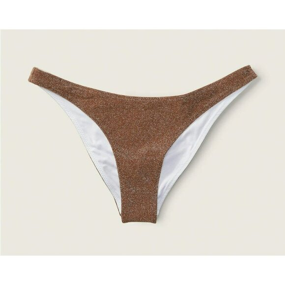 PINK Shimmer Brazilian Soft Cappucino Sparkle Bikini Bottom Medium - Picture 3 of 5